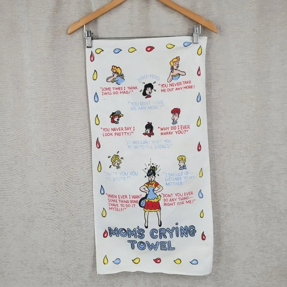 Mom's and Pop's Vintage Crying Towel with Colorful Cartoon Designs